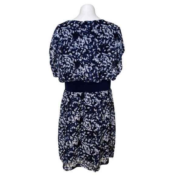 H by Halston Layered Dress, Brush Stroke Blue Sky Cap Sleeves Women's Size M - Picture 5 of 10